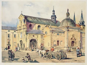 Karmelitkyrkan Annuciation, Krakow, från "Klejnoty Miasta Krakowa", publicerad 1899.